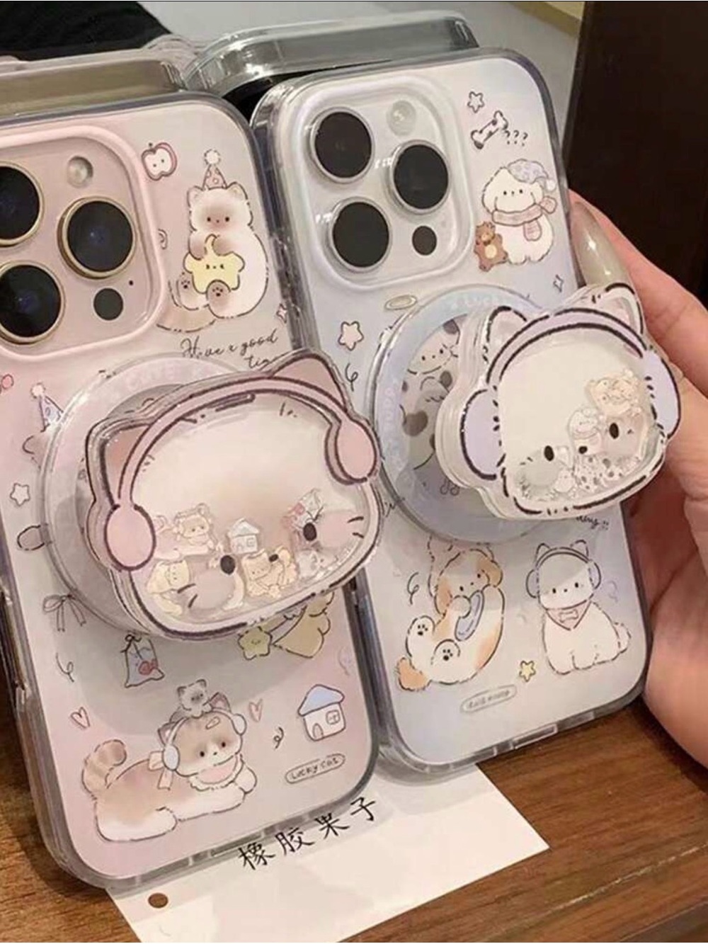 🐱Pink Cat Quicksand Style Rotatable Popsocket🐱